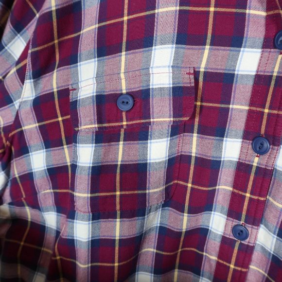 LL BEAN Hooded Burgundy Plaid Fleece Lined Flannel Shirt Shacket w/ Pockets 1X - Picture 4 of 7